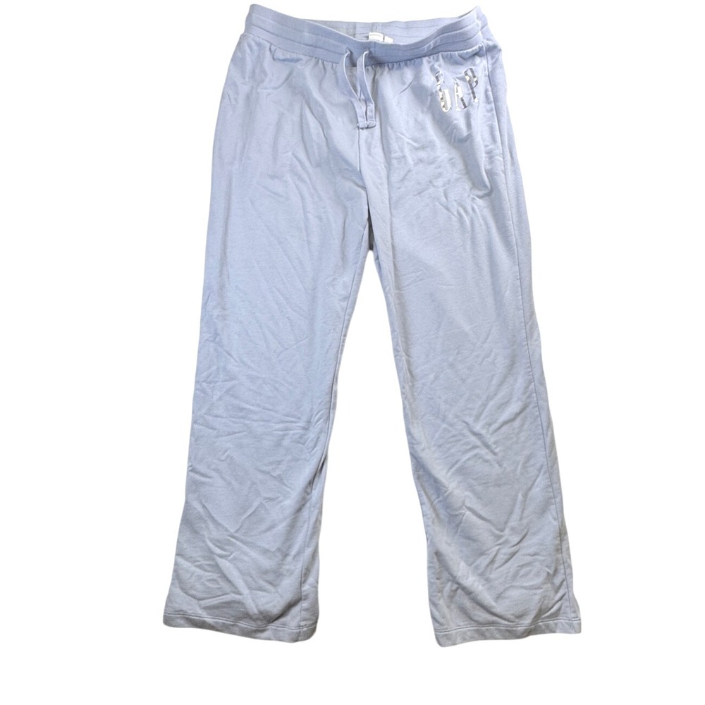 GAP Women's Lounge Pants Silver‎ Logo Light Blue Drawstring Sweatpants Size L